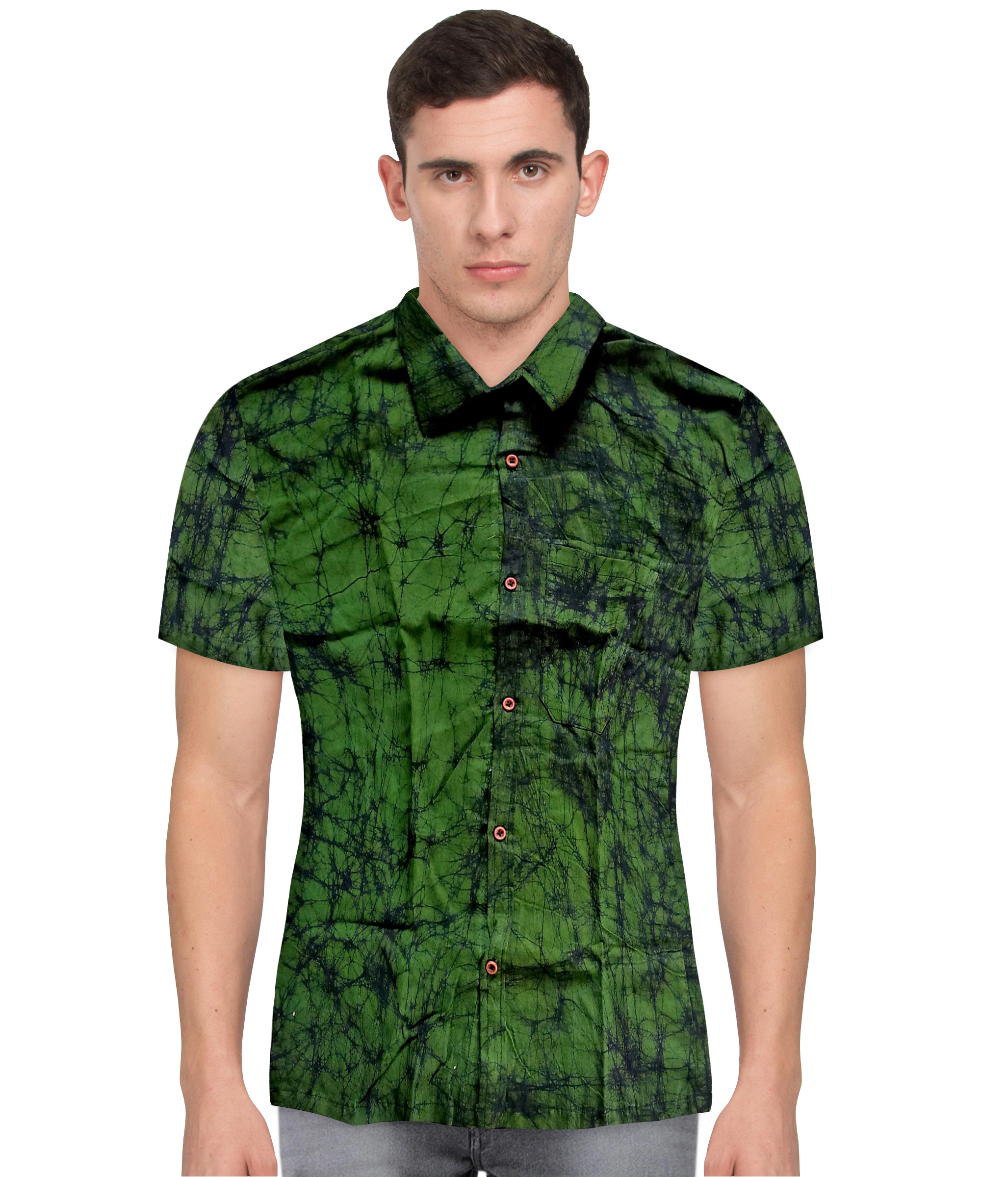 Emerald Green Batik Short Sleeve Shirt