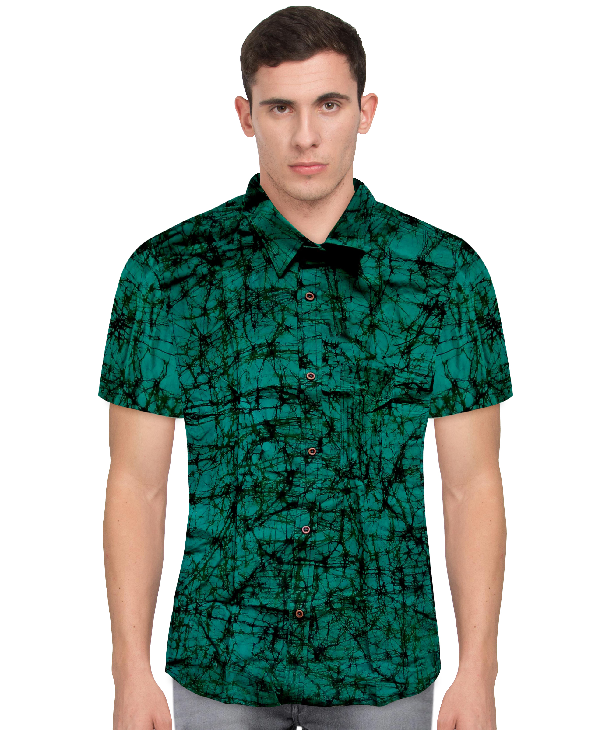 Teal Batik Short Sleeve Shirt