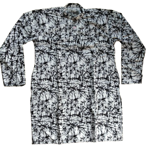 Black And White Cotton Batik Printed Kurta