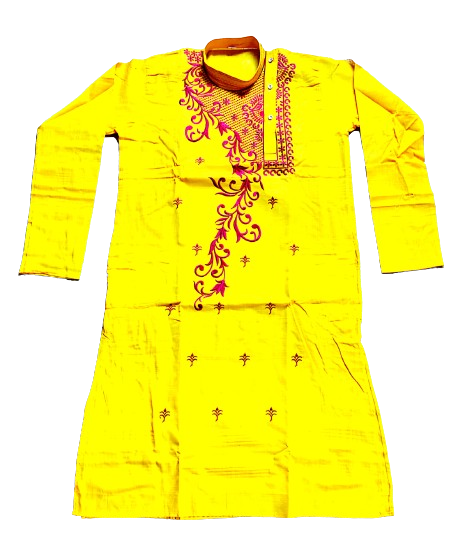 Vibrant Yellow Embroidered Cotton Kurta
