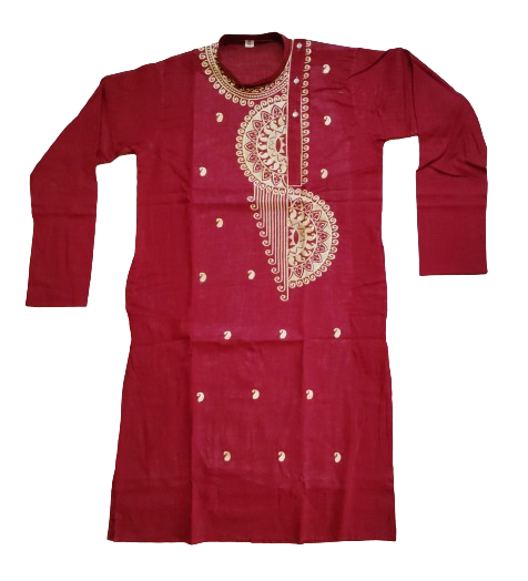 Maroon Cotton Kurta with Golden Embroidery