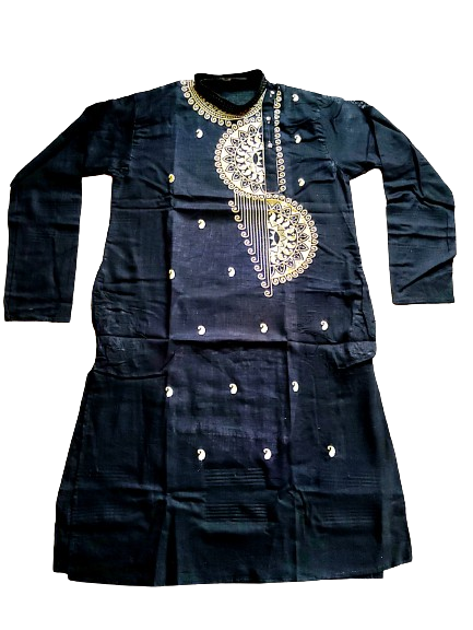 Black Cotton Embroidered Kurta