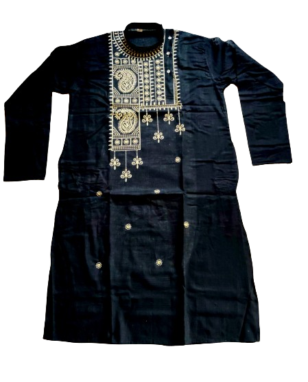 Black Cotton Kurta Long Sleeved 