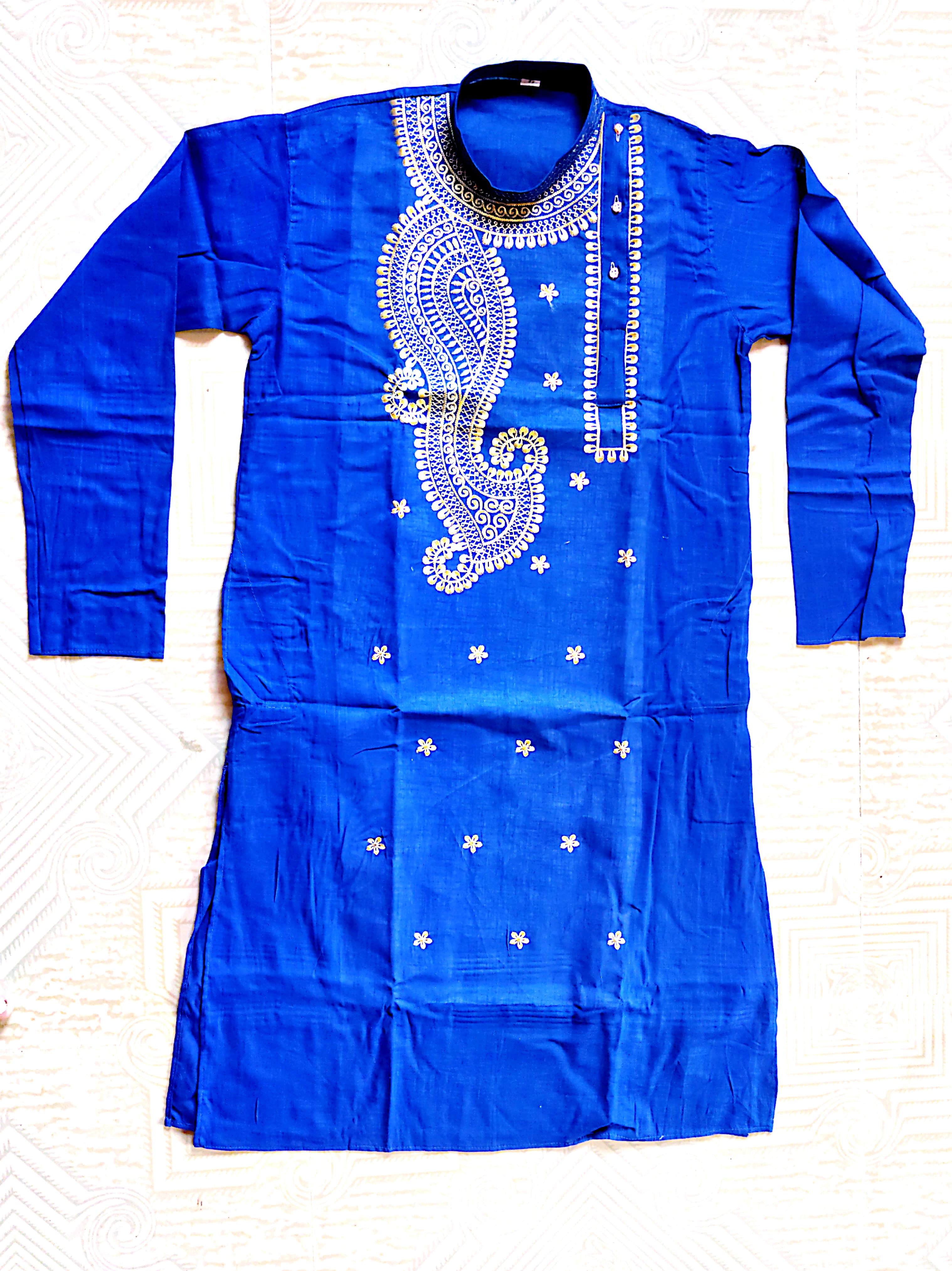Royal Blue Cotton Embroidered Kurta