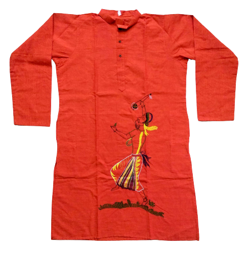 Red Kantha Stitch Cotton Kurta 