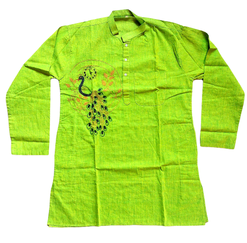 Green Kantha Stitch Peacock Kurta 