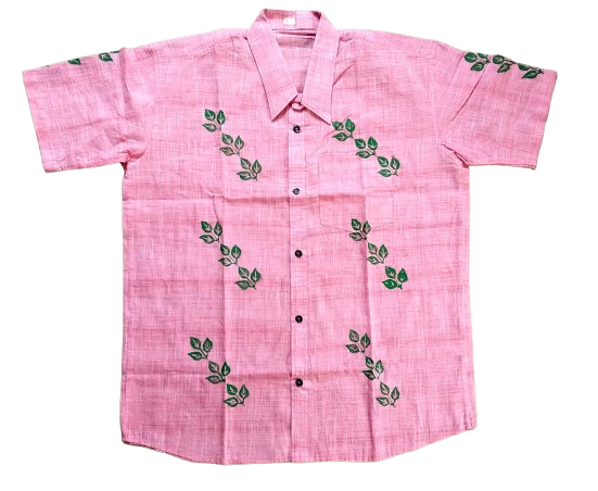Pink Leaf Print Cotton Shirt