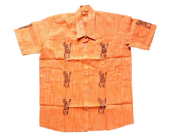 Orange Tribal Figure Cotton Shirt