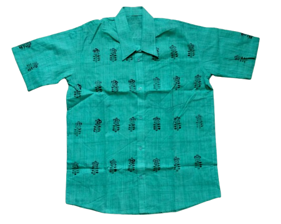 Teal Pattern Print Cotton Shirt