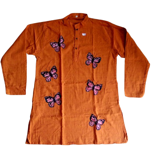 Tangerine Butterfly Print Cotton Kurta 