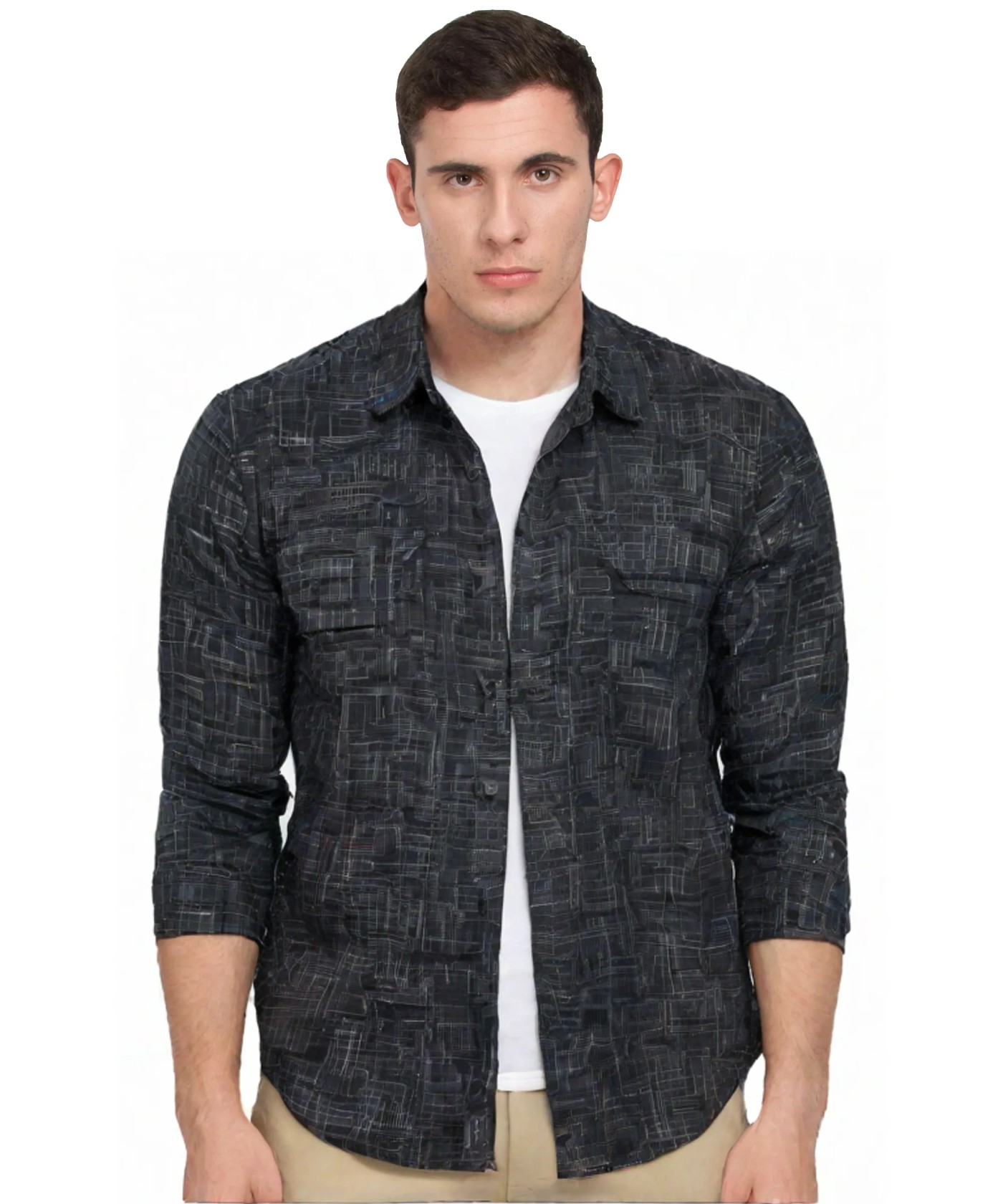 Dark Patterned Long Sleeve Shirt 