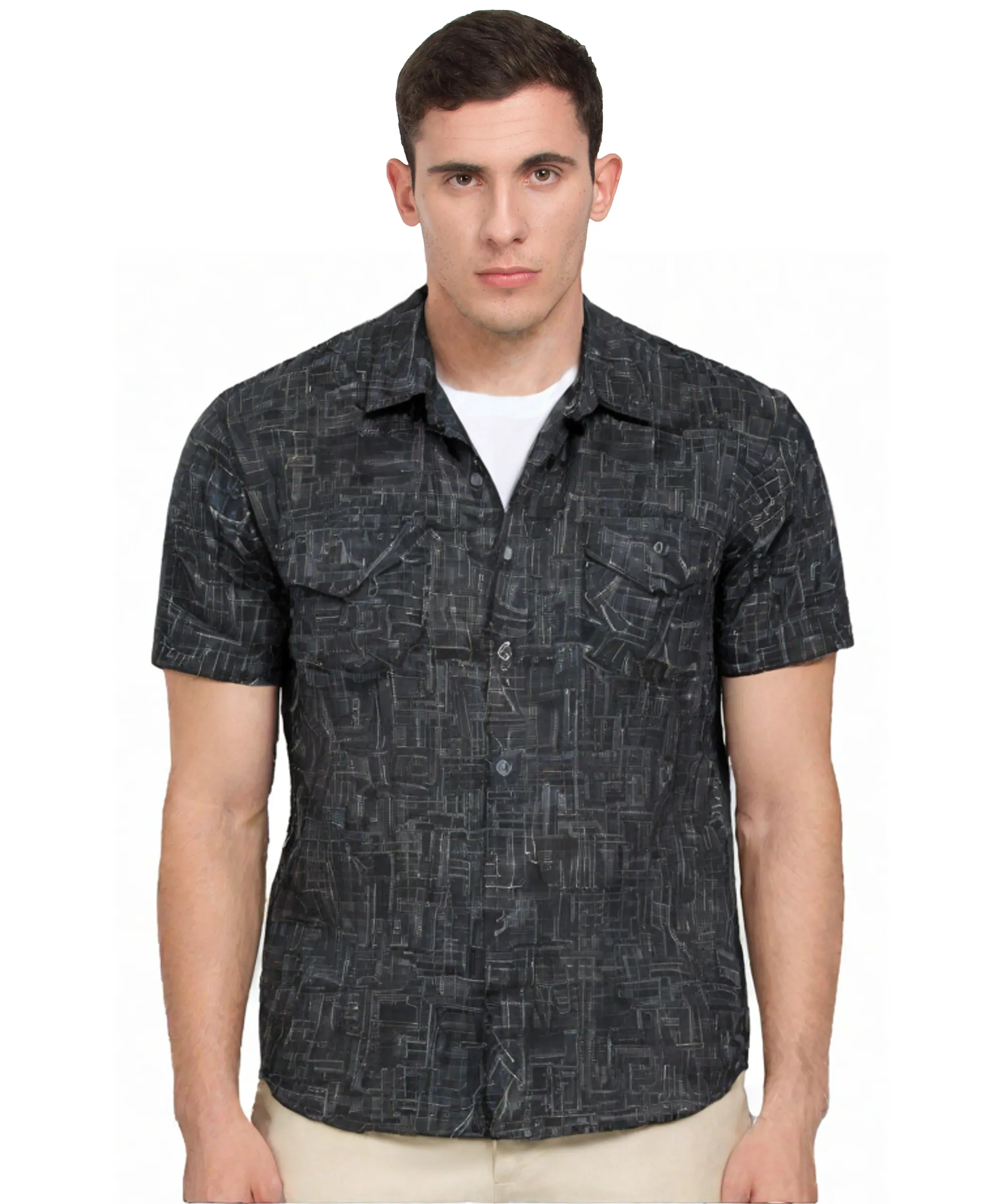 Dark Patterned Short Sleeve Shirt