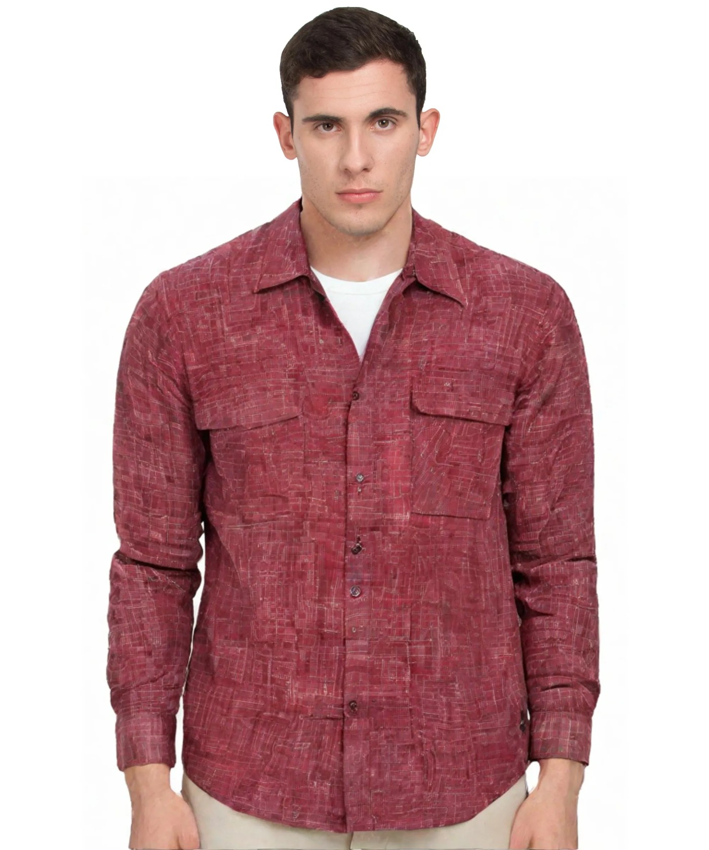 Maroon Textured Long Sleeve Shirt